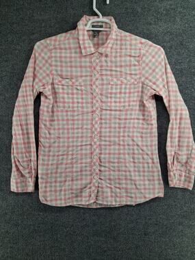 Eddiie Bauer Shirt Womens Medium Pink White Button Up Long Sleeve Cotton